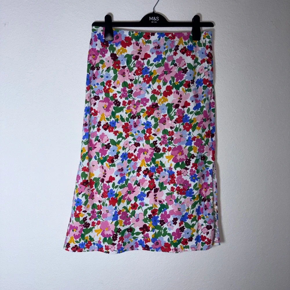 J. Crew Pink Floral Midi Skirt